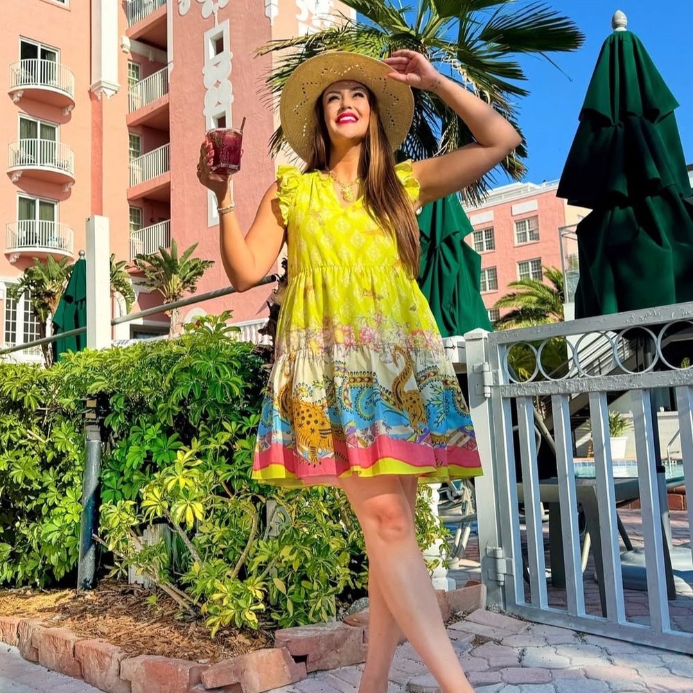 Colorful “a loves a” Dress with Ruffle Sleeves